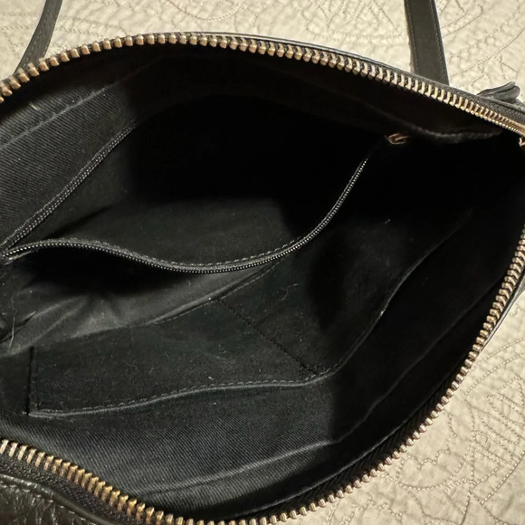 Fossil Cow Hide Leather Black Pocket Buckle Y2K Full Zip Crossbody Bag - Picture 5 of 8